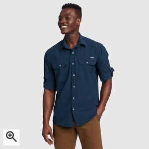 NEW! Eddie Bauer Men's Atlas Exploration Flex Long-Sleeve Shirt in INDIGO. Sz M
